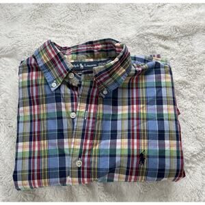 Ralph Lauren XL Multicolor Plaid Button-Up Long Sleeve Mens Cotton Preppy Casual